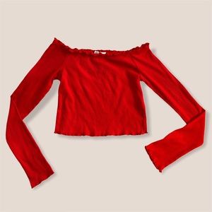 SOLD NWOT Crop Ribbed Red Lettuce Hem Shirt